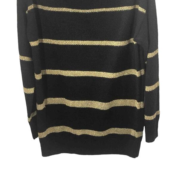 Treasure & Bond Women’s Size Small Black Gold Metallic Stripe Tunic Sweater - Picture 2 of 9